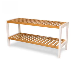 <span class=keywords><strong>Scarpiera</strong></span> in bambù <span class=keywords><strong>a</strong></span> 2 livelli con cornice bianca in legno - Product Image 1