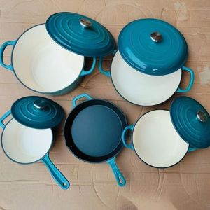 Livraison rapide <span class=keywords><strong>en</strong></span> <span class=keywords><strong>fonte</strong></span> émaillée ustensiles de cuisine casserole 7 pièces plusieurs tailles marmite ensemble antiadhésif ustensiles de cuisine granit - Product Image 6