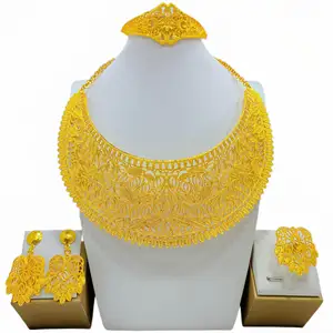 Dubai Thailand Arab 24K Gold Plated Jewelry Set Necklace Earrings Ring Bracelet Bridal Accessories Gifts Luxury Jewelry Set