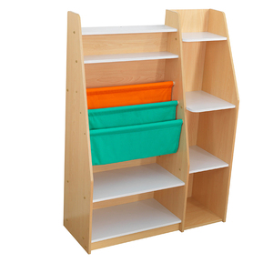 Étagère de rangement multi-niveaux en bois pour enfants, bibliothèque, organisateur de jouets avec pochettes de rangement en tissu, étagère de présentation - Product Image 1