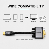 Câble adaptateur USB C vers VGA 1080P60Hz, convertisseur vidéo Type-C vers VGA pour ordinateur portable vers projecteur moniteur, câble tressé