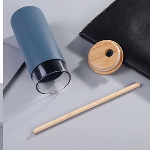 Reusable 500Ml 600Ml 750Ml Bamboo Lid Glass Tumbler Borosilicate Glass Milk Coffee Juice <b>Bottle</b> Tumbler Cup With Straw - Product Image 5