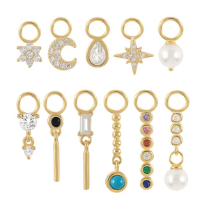 Accesorios DIY para Joyería: Nuevos Dijes de Plata de Ley 925 con Estrella, Luna, Circonita y Perlas para Pendientes de Aro - Product Image 1