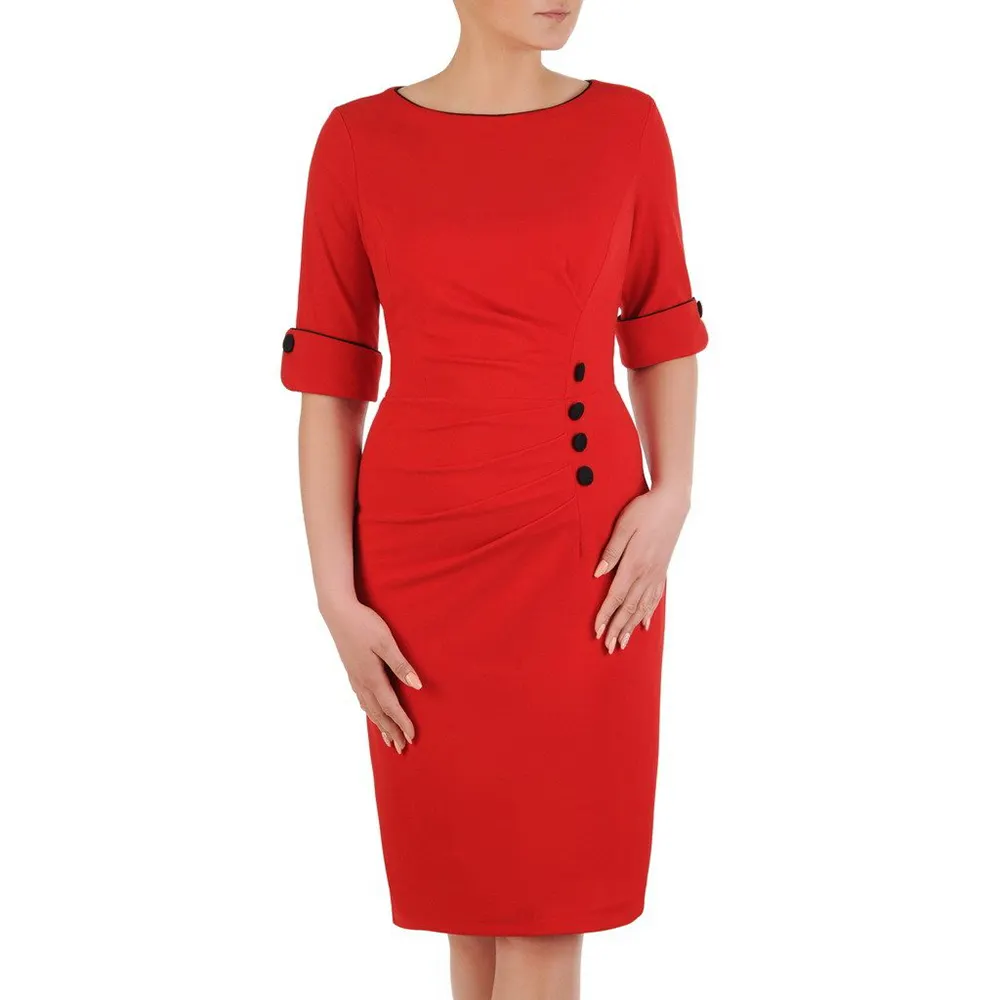2023 Vestido Ajustado Para Mujer Half Sleeve Tight Red Print Knit Women Bodycon Dress