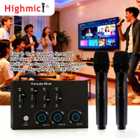 Système de microphone sans fil pour karaoké Highmic Stock Good Price Home Party KTV, système de mixage à deux canaux, métal noir, UHF, compatible avec les téléviseurs intelligents