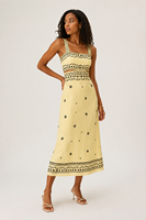 Nouvelle Robe Midi Décontractée de Plage à Col Carré Imprimé Ethnique Jaune Pâle pour Vacances, Collection Été 2026 USA Australie
