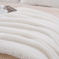 Jeté en fausse fourrure ultra doux et confortable de couleur crème, en peluche épaisse et moelleuse, écologique, en sherpa pour canapé, fauteuil, chambre à coucher