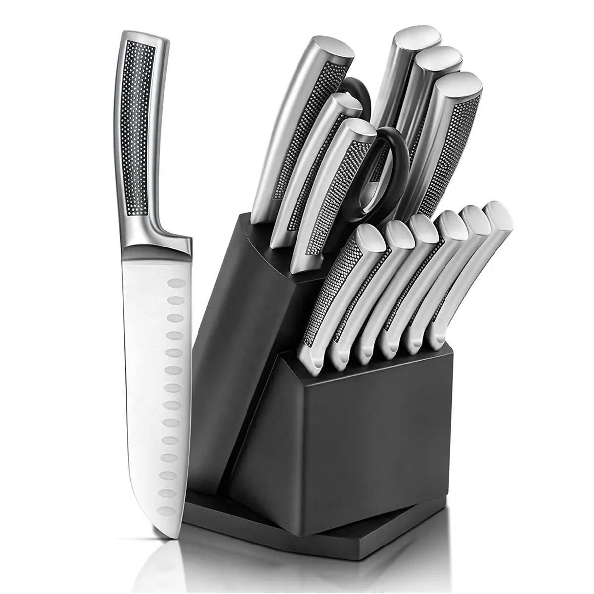 Nouveau meilleur vendeur couteaux de cuisine en acier inoxydable, auto-Steak Santoku sculpture Chef couteaux de cuisine ensemble avec bloc 14 pièces