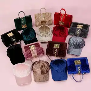 New Arrival 2022 Fashion Lock Velvet High Quality Chain Crossbody Hand Bags and Hat Set China Women Purses