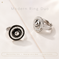 Bague circulaire pour femme, sertie de cristaux, plaquée noir et argent, deux options de couleur, disque rotatif en acier inoxydable