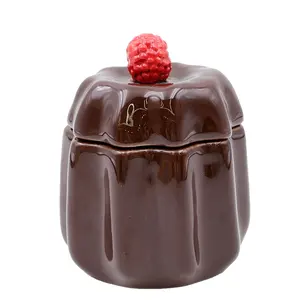 Forme de dessert alimentaire artisanal personnalisé pot de couvercle à poignée chocolat framboise récipient à bougie récipient à bougie pot à bougie en céramique