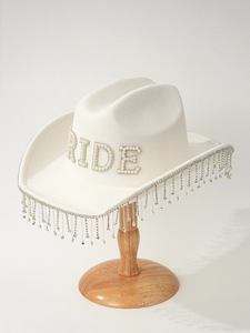 Hot Bachelorette Party Femmes Cowgirl Chapeau BRIDE Lettre Strass Gland Perle pour Mariage De Mariée En Plein Air Plage Utilisation Commerciale - Product Image 5
