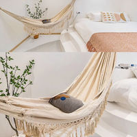 Hamac double pour 2 personnes, extra large, en toile de coton, portable, léger, hamac moderne avec macramé pour une utilisation en intérieur et en extérieur