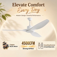 Ventilateur de plafond électrique silencieux à LED en plastique à 3 pales de 52 pouces, moteur BLDC en cuivre pur, débit d'air de 4500 CFM, 6 vitesses, télécommande/application, lumière de 30 W