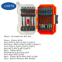 45 embouts de tournevis magnétiques de qualité industrielle OEM DIY pour visseuse à chocs, en acier S2, tête hexagonale, finition oxyde noir, marque LXD 1