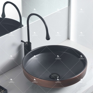 Lavabo de Cerámica Redondo Personalizado Yeson, Lavabo Artístico para Baño, Montado Sobre Encimera, Fácil de Limpiar, Hecho a Mano - Product Image 1
