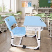 Ensemble de bureau et chaise réglables en plastique pour étudiants, table d'étude ergonomique avec tiroir, mobilier scolaire en gros
