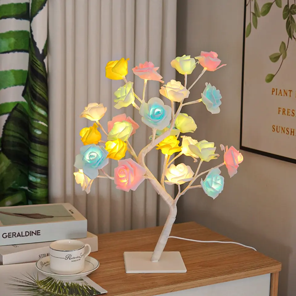 LED Artificial Flowers Rose Tree Table Lamp Battery Operated Led Party Lights Wedding Decoration Lights