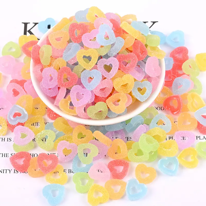Newest DIY Resin Hollow Out Candy Heart Nail Decals Decoration Kawaii Charms Finger Manicure Jelly Nail Jewelry Arts