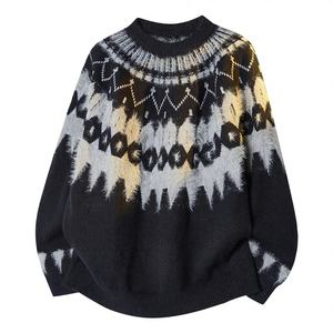 Suéter <span class=keywords><strong>de</strong></span> <span class=keywords><strong>hombre</strong></span> <span class=keywords><strong>de</strong></span> punto grueso estilo Fair Isle con jacquard <span class=keywords><strong>de</strong></span> imitación <span class=keywords><strong>de</strong></span> visón para otoño e invierno, retro, moderno, estilo holgado y cómodo. - Product Image 2
