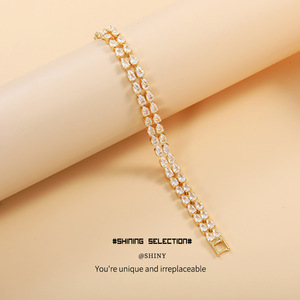 สร้อยข้อมือคริสตัลสองแถวเพทายการตั้งค่าการสวมใส่ในชีวิตประจำวัน - Product Image 2