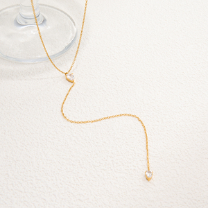 2026 AW 신상 보헤미안 Y자형 지르콘 섬세한 눈물 모양 스웨터 체인 목걸이 다잔 핫 18k 금도금 변색 방지 스테인리스 스틸 주얼리 - Product Image 3