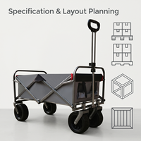 Chariot de camping pliable en acier inoxydable à quatre roues pour la plage, les courses et le rangement extérieur