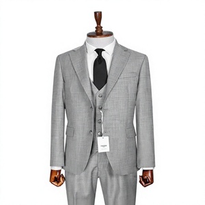 Costume d'affaires gris en laine pour homme, simple boutonnage, col cranté, style britannique, infroissable, coupe classique - Product Image 1