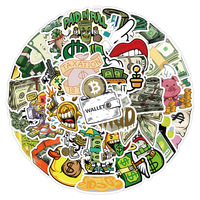 50 autocollants amusants en forme de dollar, de pièces de monnaie et d'argent, pour la décoration