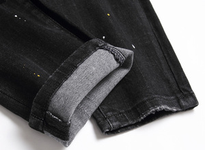 Celana Jeans Pria Hitam Stretch Slim Straight Vintage Gothic Hip Hop Musim Dingin Vintage Berwarna Rivet Berlian Leopard Patchwork - Product Image 6