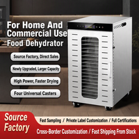 Déshydrateur alimentaire commercial 20 plateaux 89L en acier inoxydable avec étagères sur roulettes 1600W pour viande séchée, herbes et fruits