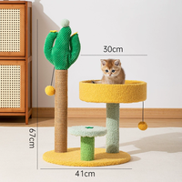 Arbre à chat en forme de cactus à 3 poteaux, structure d'escalade, maisonnette ludique pour chats d'intérieur et chatons