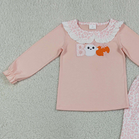 Ensembles d'Halloween pour bébés filles : Haut brodé citrouille fantôme BOO et pantalon patte d'éléphant imprimé léopard – Vente en gros