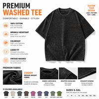 T-shirt en coton ciré vieilli 230 g/m² avec logo imprimé, col ras du cou américain, délavage flocon de neige, manches courtes épaisses