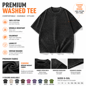 T-shirt en coton ciré vieilli 230 g/m² avec logo imprimé, col ras du cou américain, délavage flocon de neige, manches courtes épaisses - Product Image 2