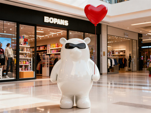 Escultura Moderna de <span class=keywords><strong>Oso</strong></span> <span class=keywords><strong>Polar</strong></span> de Espuma con Globo de Corazón, Resina Blanca Duradera, Decoración para el Hogar, Centro Comercial, Tienda de Regalos - Product Image 4