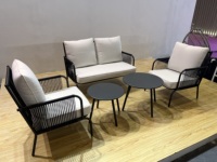 Juego de Patio de Aluminio Moderno de Estilo Americano Premium, Sofá de Lujo con Tejido de Cuerda, Cojines Impermeables y Diseño Lavable