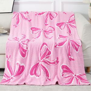 New Bow Series Knitted Sofa Microfiber Half Fleece Blanket - Product Image 4