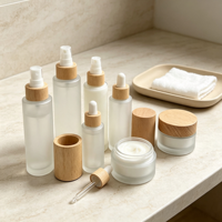 Flacon de lotion en verre écologique de 15g, 30g, 50g, 100ml, 120ml avec bouchon en bois de bambou naturel pour l'emballage de produits de beauté