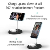 Station de charge sans fil magnétique 2-en-1 à vente chaude, 15W, support de charge sans fil flexible pour bureau, support de téléphone portable