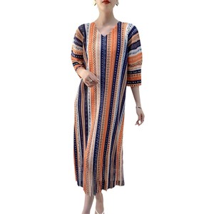 Ultimo <span class=keywords><strong>Modello</strong></span> 2025 Abito da <span class=keywords><strong>Donna</strong></span> con Gonna Plissettata a Righe e Frange, 100% Cotone, Stile Casual, Abito di Alta Gamma per Vacanze - Product Image 6
