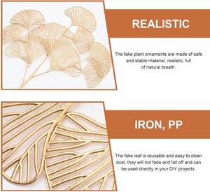 Nouveautés en promotion : 3 fourchettes de fleurs artificielles en forme de feuille de Ginkgo Biloba dorée en vrac pour la décoration intérieure - Product Image 3