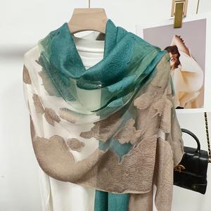 फैशन महिला लड़कियों हल्के फीता खोखले कट फूल कढ़ाई शॉल महिलाओं के सिर लपेटें 50 रंग ग्रेडिएंट रेशम ऑर्गेंजा स्कार्फ - Product Image 5