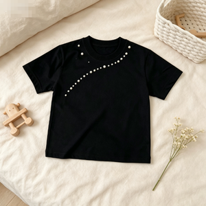 เสื้อยืดแขนสั้นสีดำสำหรับผู้ชาย ประดับมุกและคริสตัล ทรงลำลอง ผ้าฝ้ายแท้ สีพื้น เสื้อโปโลแขนสั้นสำหรับผู้ชาย - Product Image 4