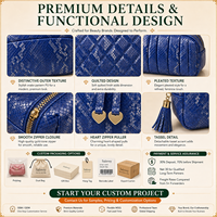 Pochette cosmétique en cuir PU imitation peau de serpent bleu royal, logo personnalisé, sac à maquillage, trousse de toilette de voyage, vente en gros, fabricant OEM
