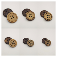 Boutons en noix de coco rétro à bords découpés au laser, 4 trous, tailles assorties 11,5/12,5/15/18/20/23 mm, boutons ronds naturels pour vêtements