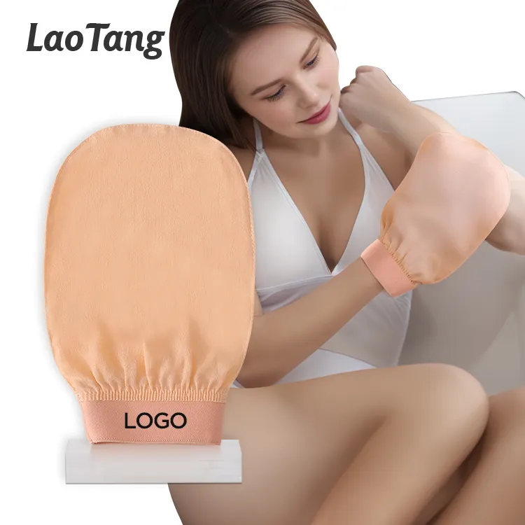 LAOTANG 100% Natural Raw Morocco Turkish Silk Luxury Bath Dead Skin Remove Silk Exfoliating Body Glove Evens Out Texture