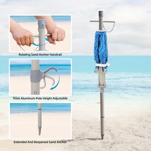 ร่มชายหาดพกพาแบบปรับเอียงได้ พร้อมแบรนด์ลายทางตามสั่ง เสาอะลูมิเนียม ร่มชายหาดกลางแจ้ง พร้อมถาดวางของพับได้ และสมอทราย - Product Image 6