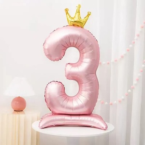 42 Zoll Umweltfreundlicher Folienballon in Rosa mit Schleife, Stehende Krone, Zahlenballon für Geburtstag, Jubiläum, Valentinstag-Dekoration 0-9 Groß - Product Image 5