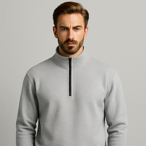Sudadera con cremallera 1/4 personalizada para hombre, cálida para deportes de ocio, cremallera de 1/4 cuartos de gran tamaño con logotipo bordado de otoño, diseño de patrón sólido - Product Image 1